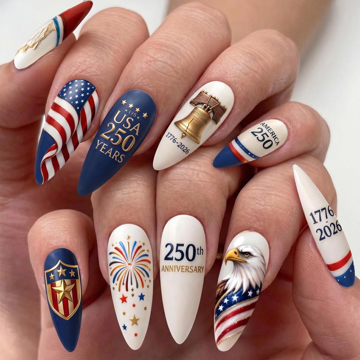 20+ USA 250th Anniversary Nails Ideas 2026 | Patriotic Red, White &amp; Blue Nail Art Designs for Celebration