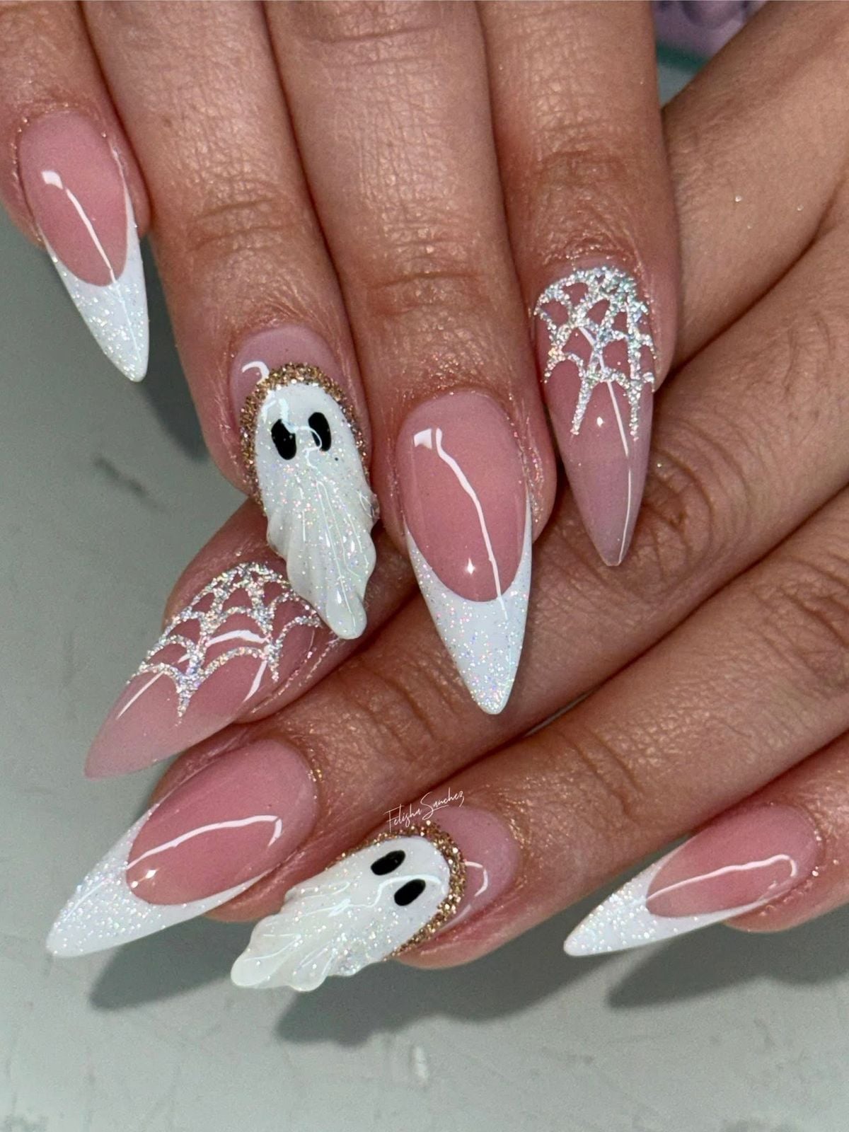 3D Web French Tips Ghost Nails