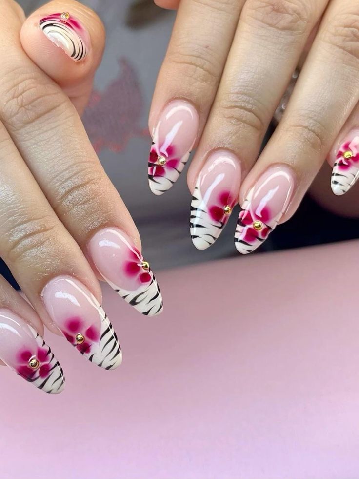 elegant and sophisticated zebra nails nail art technique with elegant color scheme with refined nail aesthetics, with wild zebra print nail design