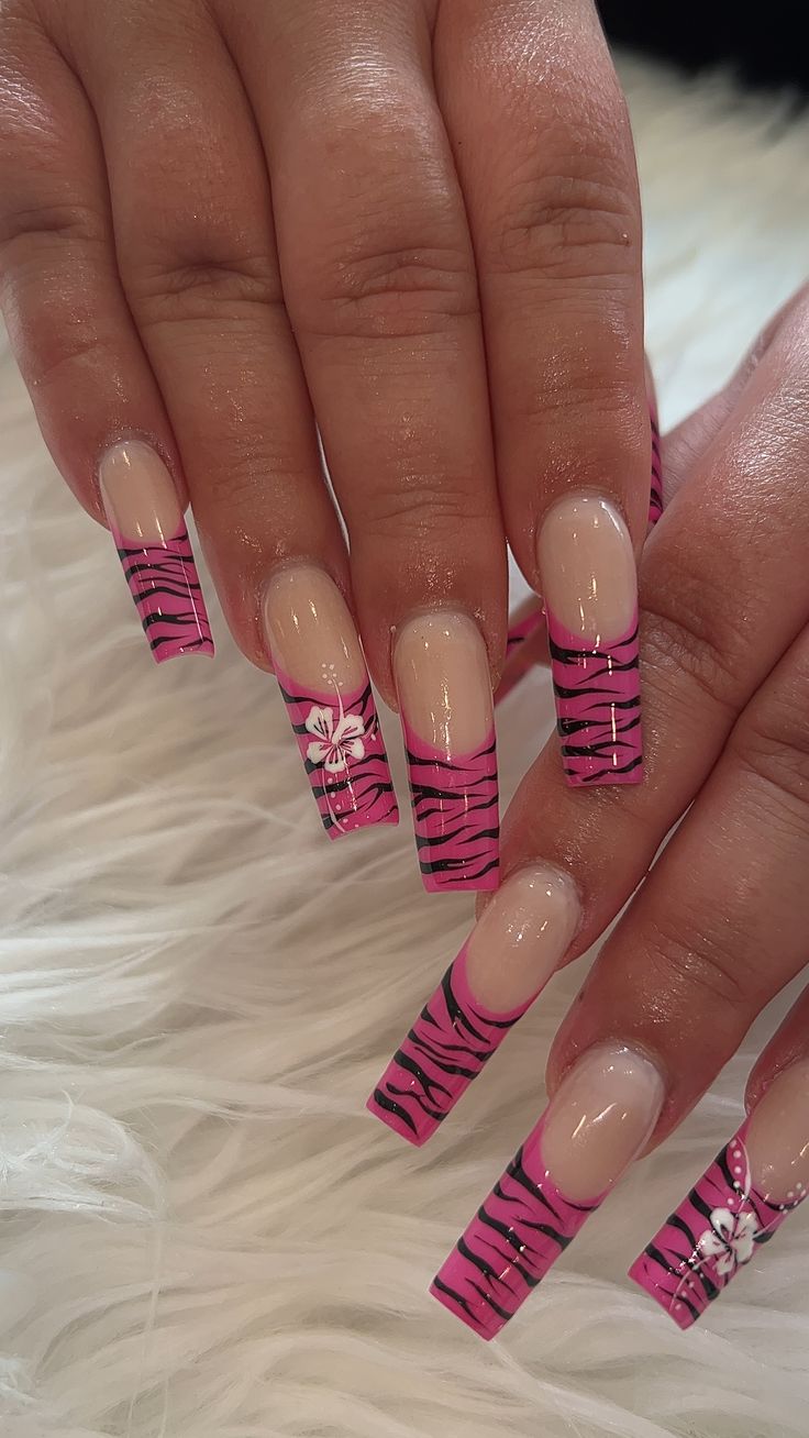 trendy and contemporary hot pink zebra nails nail styling featuring stunning color palette on stylish nail design, with wild zebra print nail design