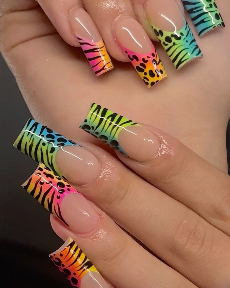 elegant and sophisticated neon zebra nails nail decoration featuring refined color selection with refined nail aesthetics, with wild zebra print nail design