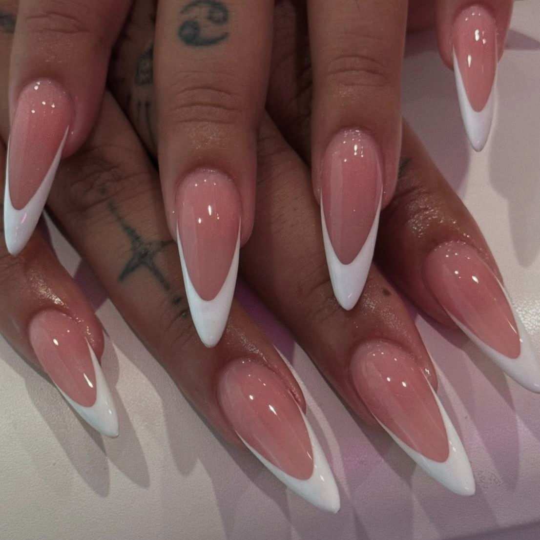 Almond Nails Classic White French Acrylic Tips