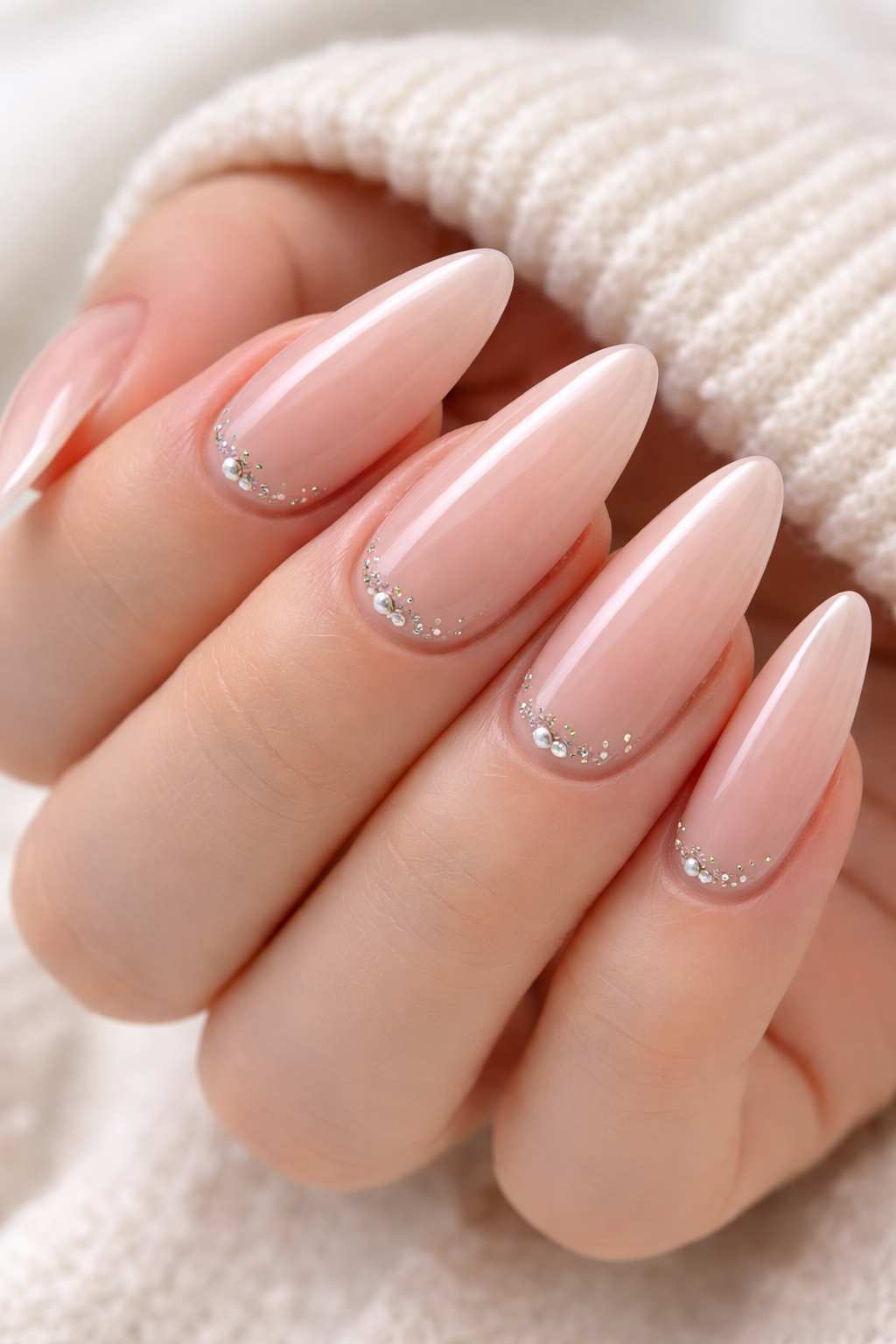 Almond Nails Nude Pink Pearl Cuticle Cuff