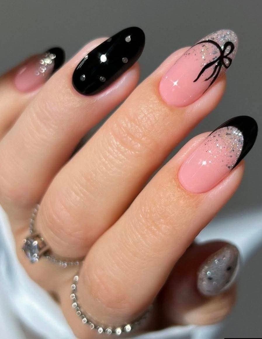 Black Bow Nail Design