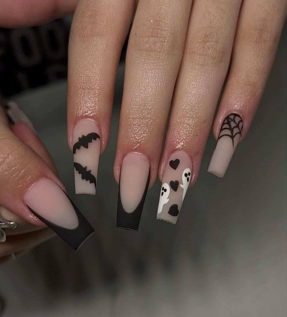 Black French Bats Ghosts Hearts Coffin Nails