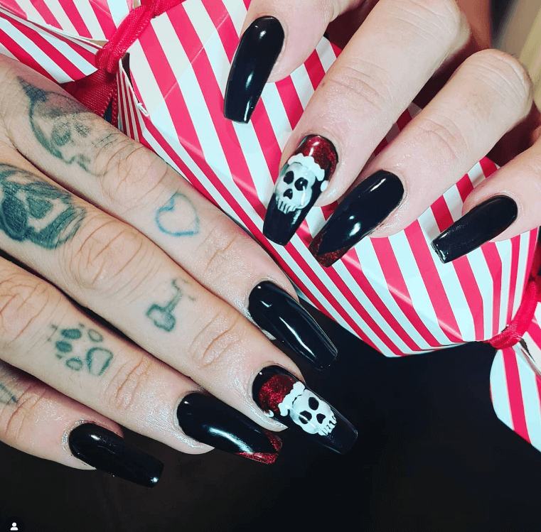 Black Skull Santa Coffin Goth Nails