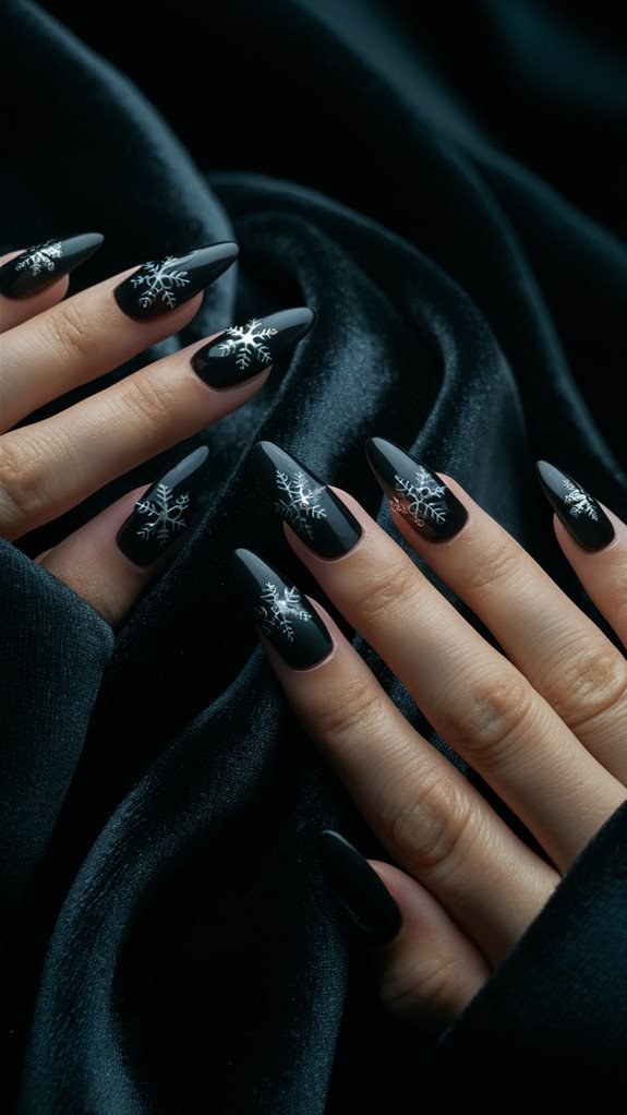 Black Snowflake Velvet Goth Nails