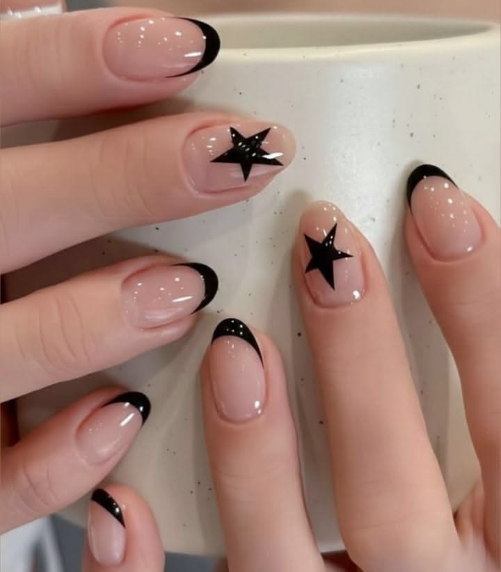 Black Star French Tip Nails