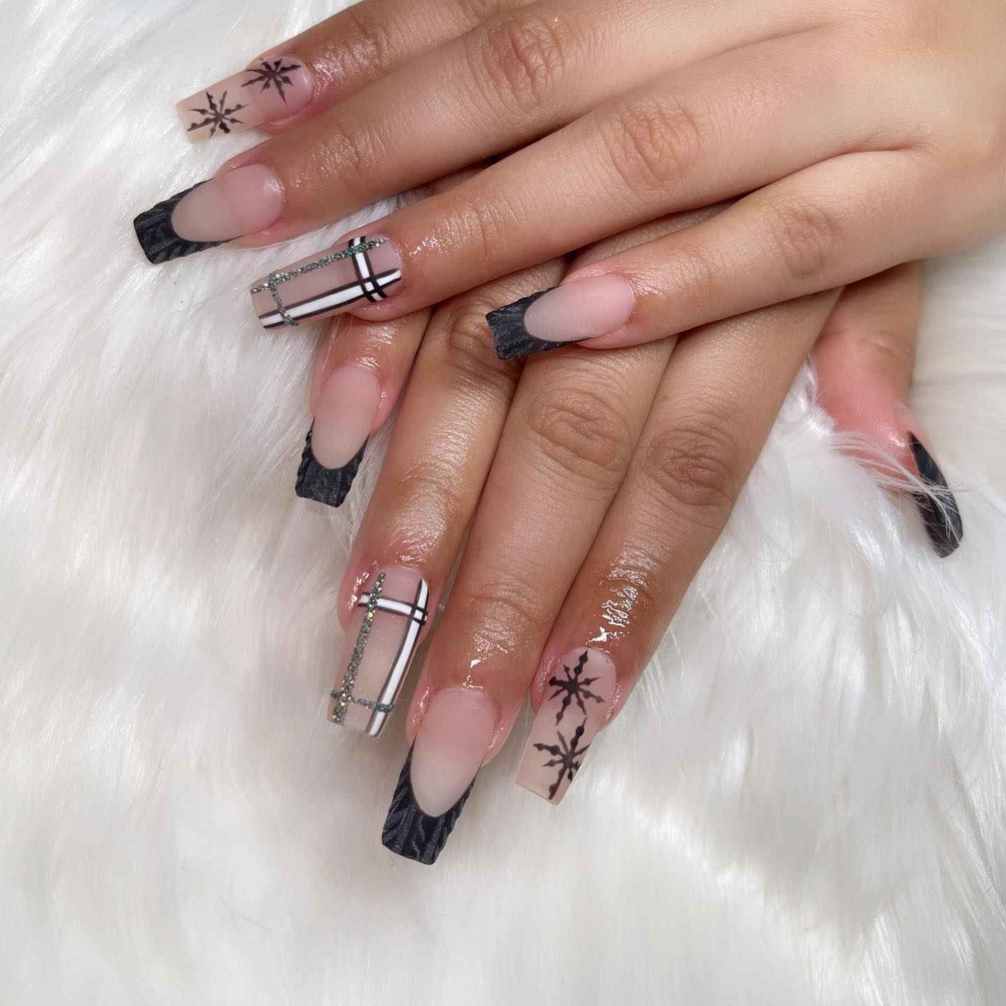 Black Sweater French Snowflake Nails