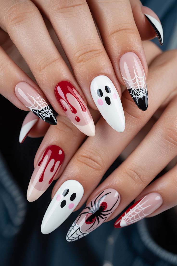 Bloody Ghost Halloween Nails
