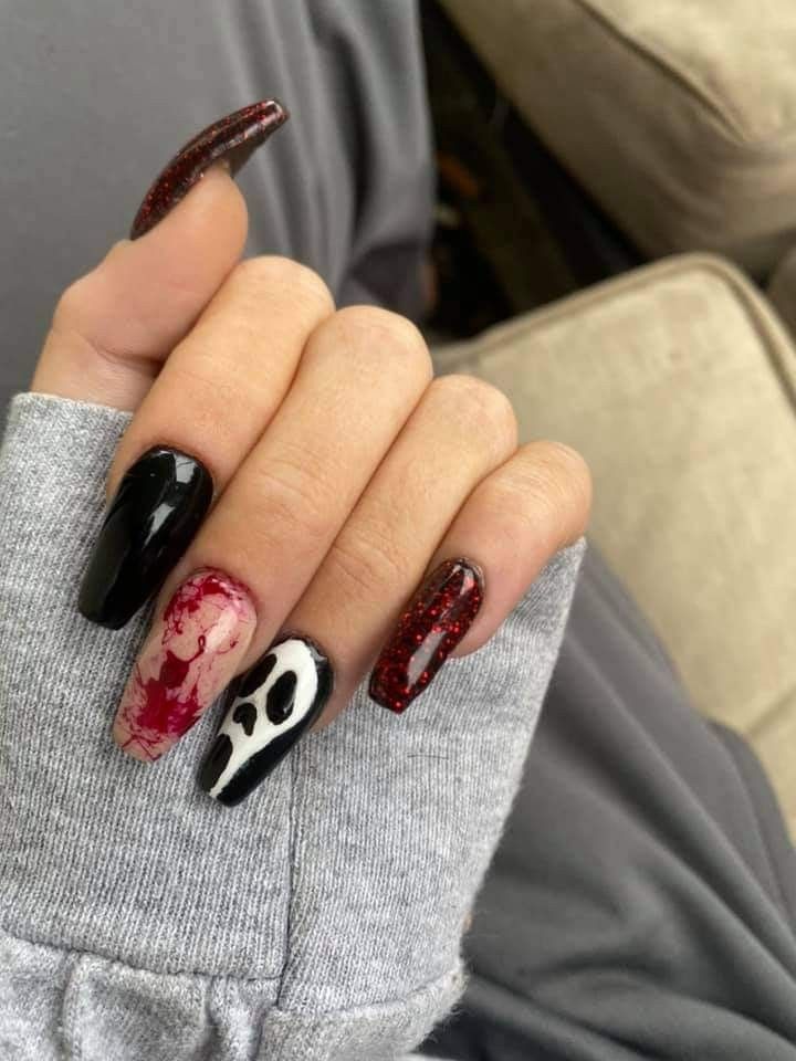 Bloody Ghostface Halloween Nails