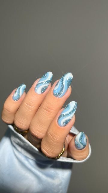 Blue Abstract Glitter Nails