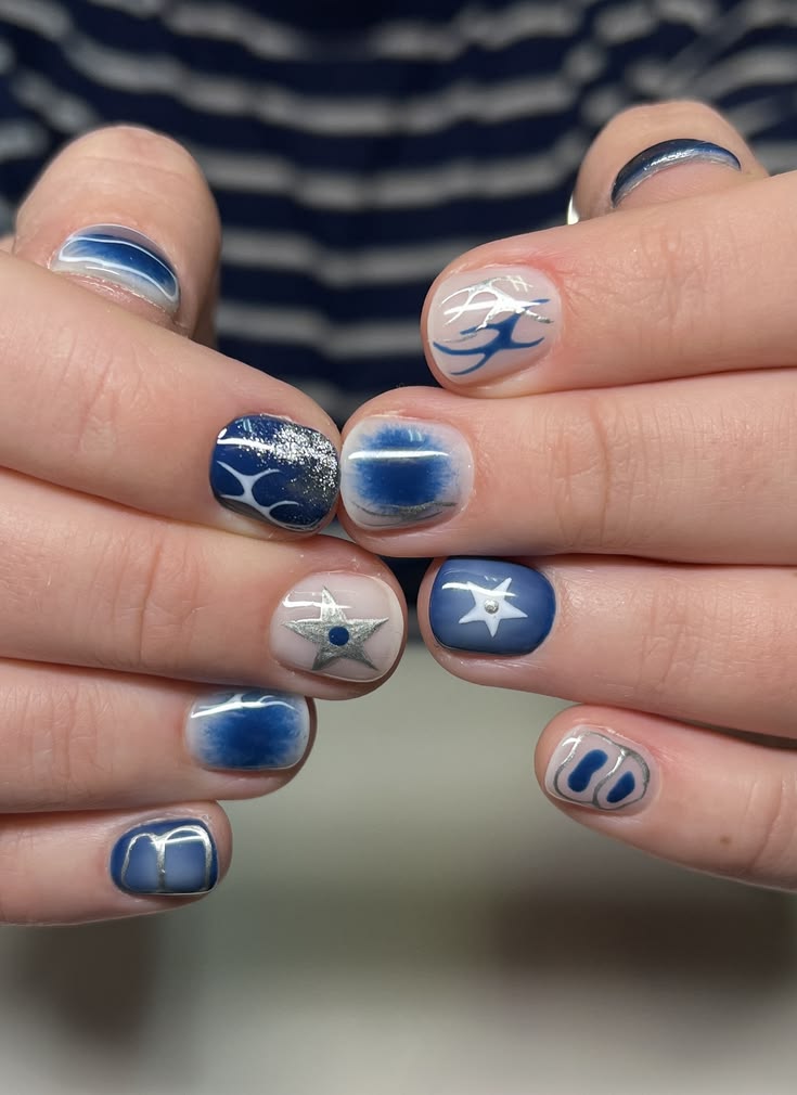 Blue And Silver Nails