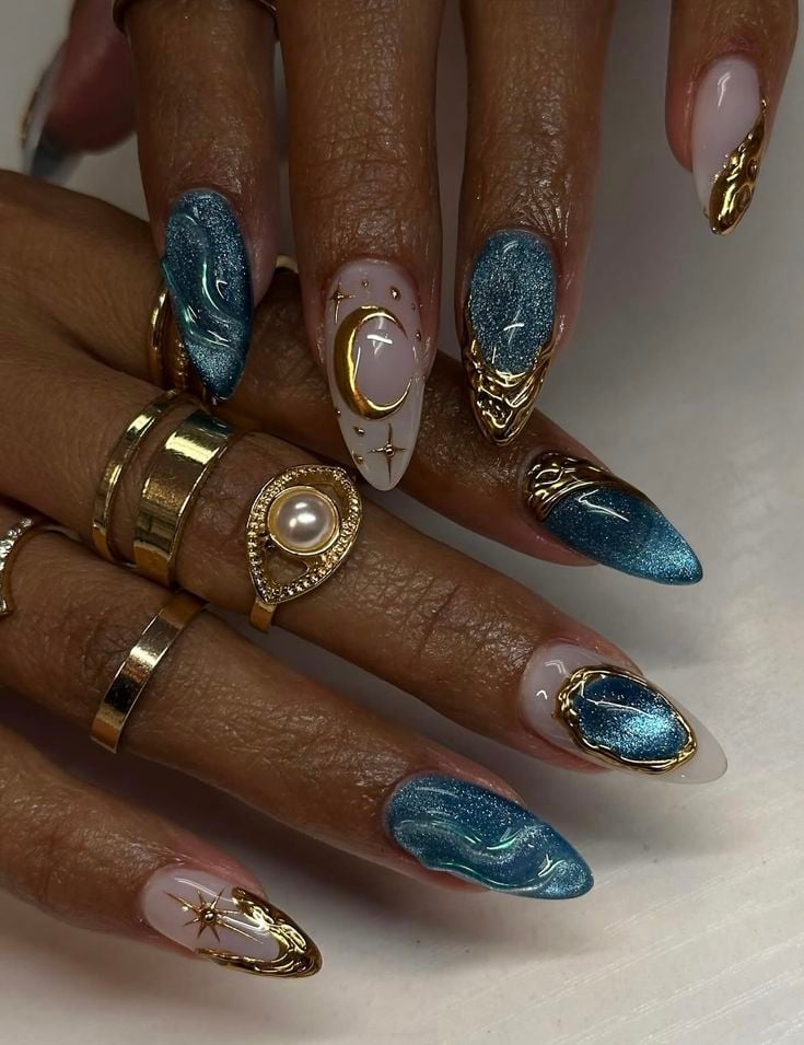 Blue Astrology Virgo Nails