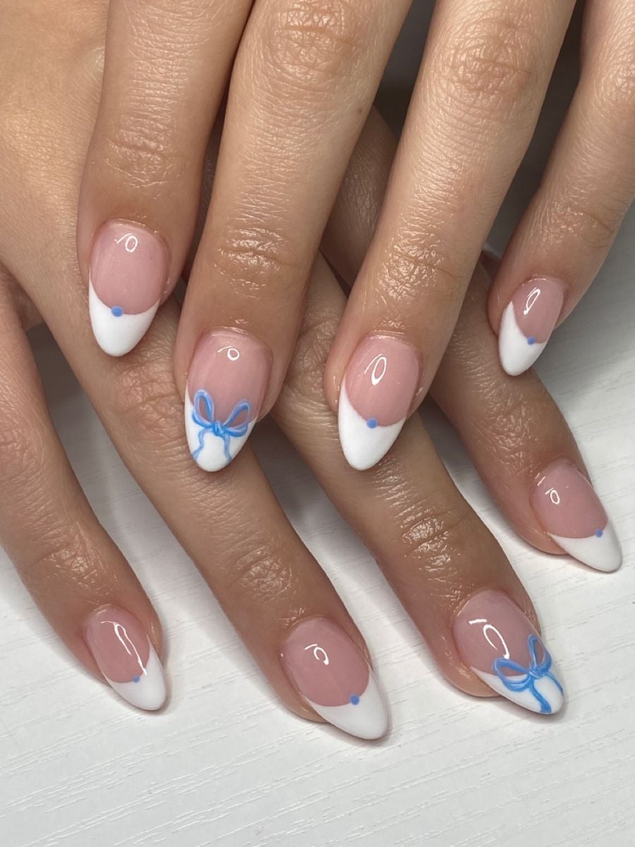 Blue Bow Nail Design
