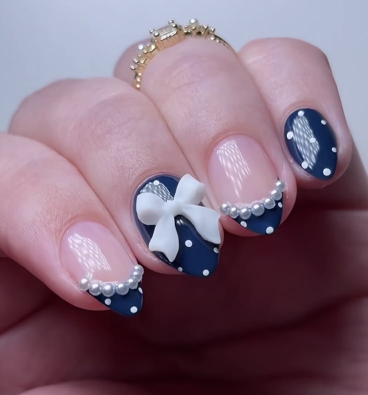 Blue Bow Nails