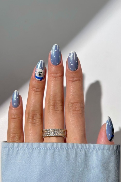 Blue Drip Polar Bear Nails