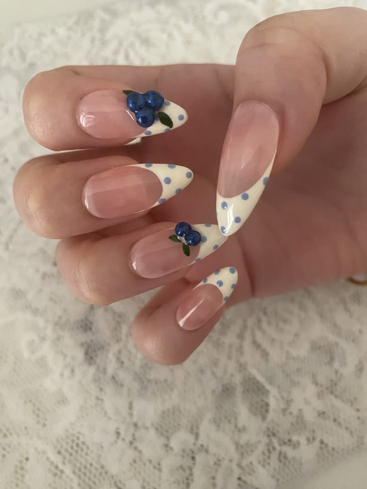 Blue Floral French Nails