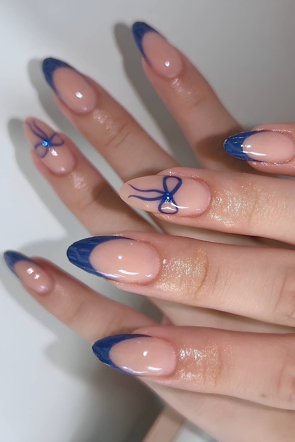 Blue French Bow Nails