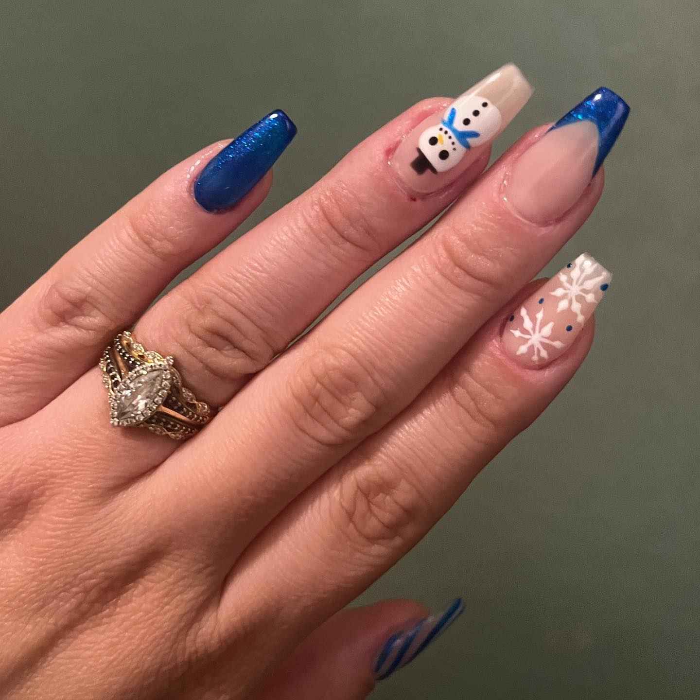 Blue Snowman Snowflake Coffin Nails