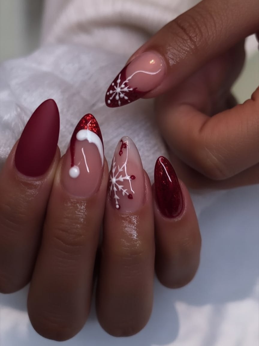 Bold Red Snowflake Holiday Nails