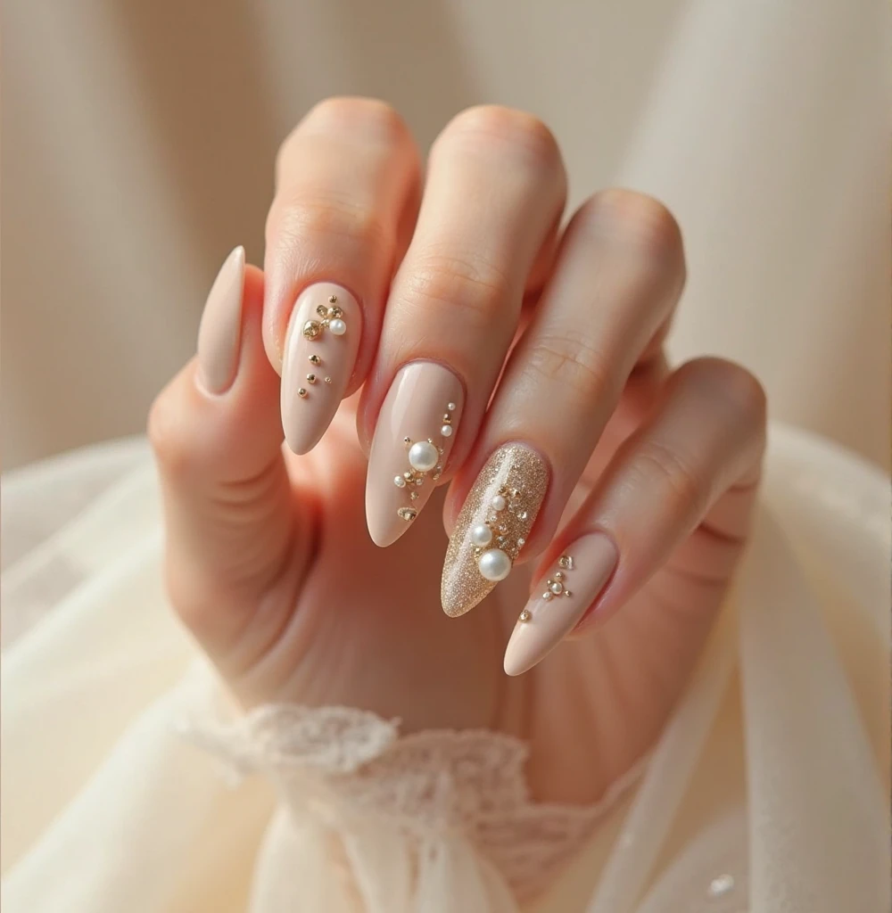 Elegant Bridal Wedding Nail Designs 2025