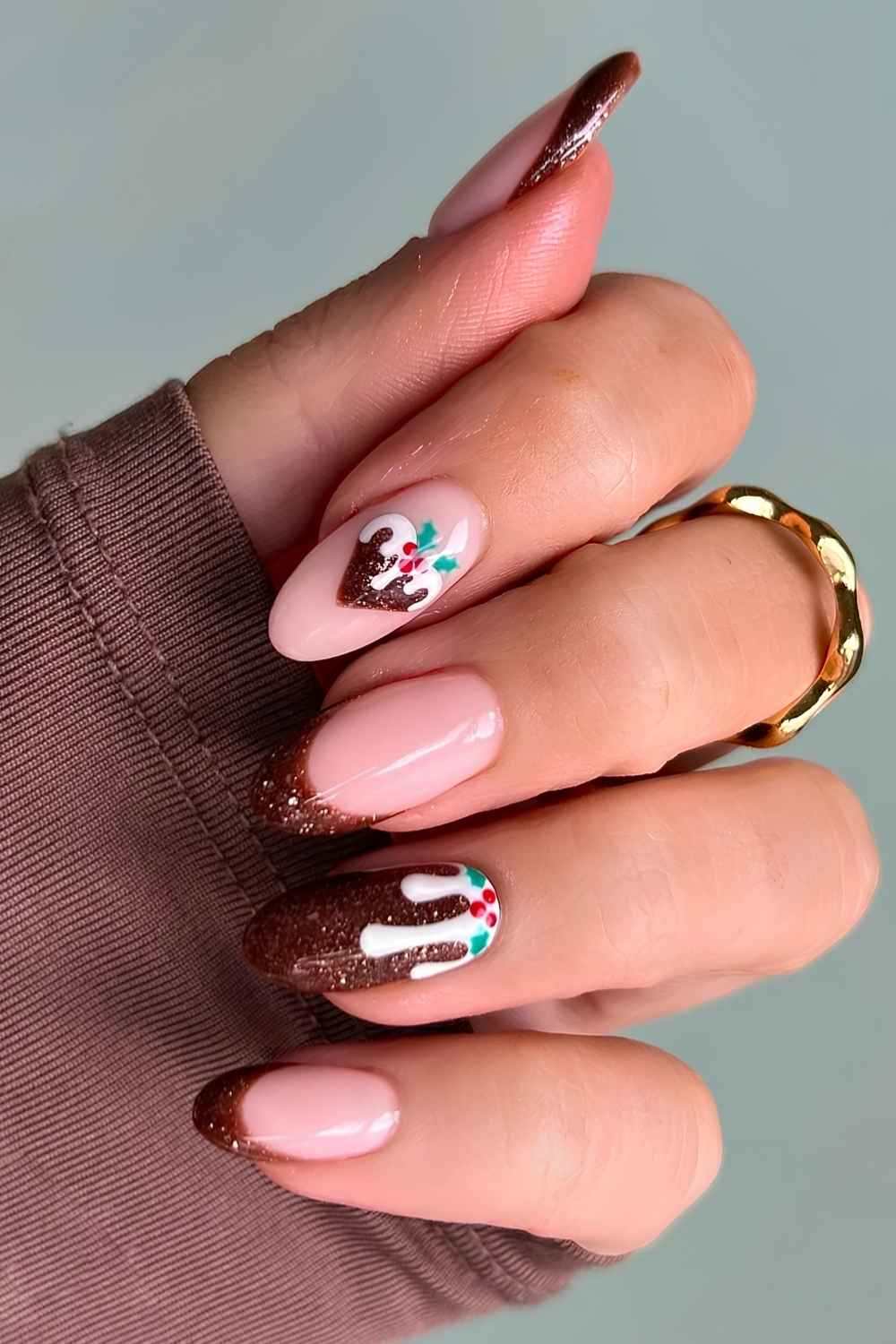 Brown Christmas Pudding Nails