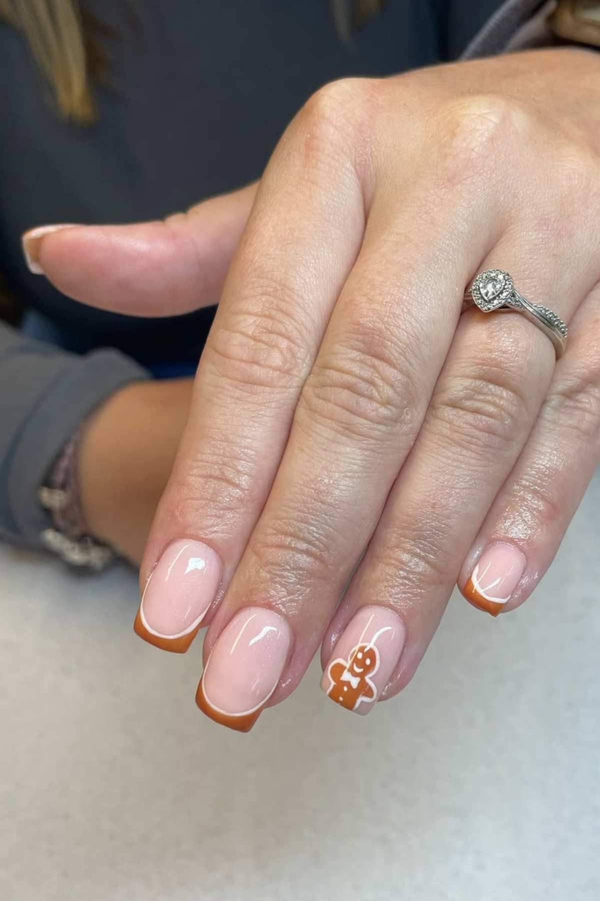 Brown French Gingerbread Accent Nails