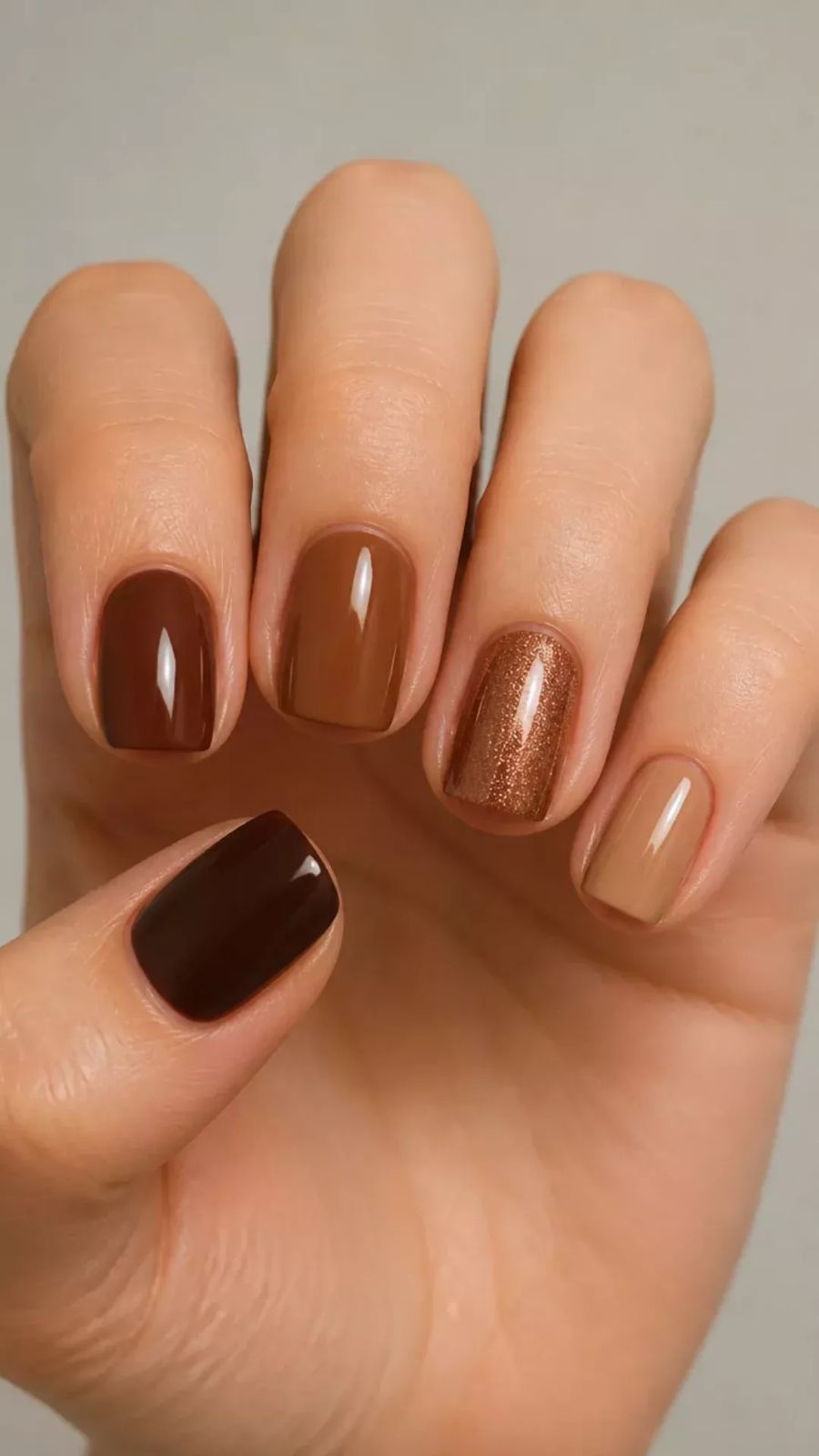 Brown Gradient Skittle Autumn Short Square Nails