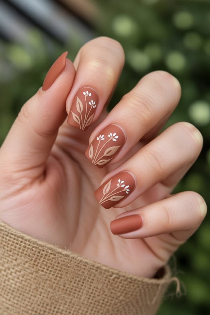 Brown Leaf Nails