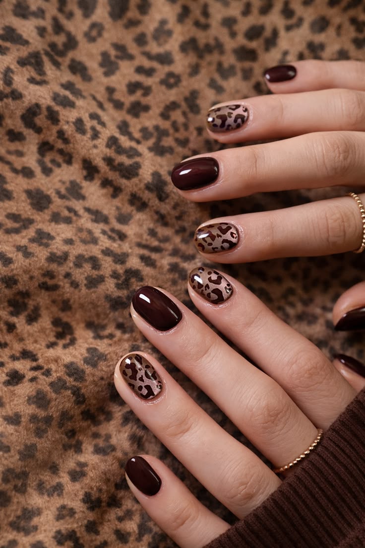 Brown Leopard Print Nails