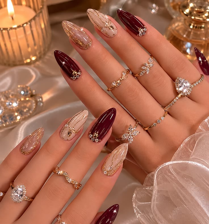 Burgundy Almond Nails