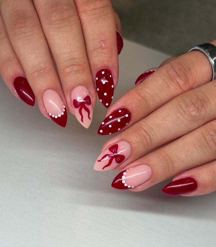 Burgundy Bow Nails