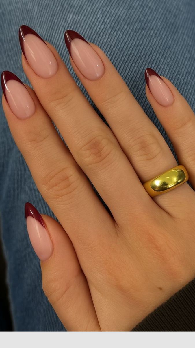 Burgundy French Tip Almond Nails