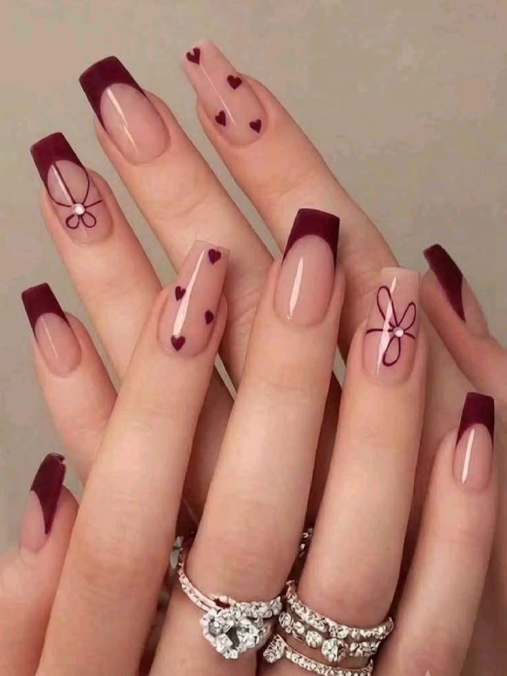 Burgundy French Tip Nails