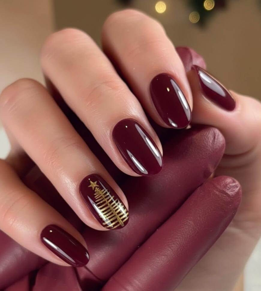 Burgundy Gold Tree Nails