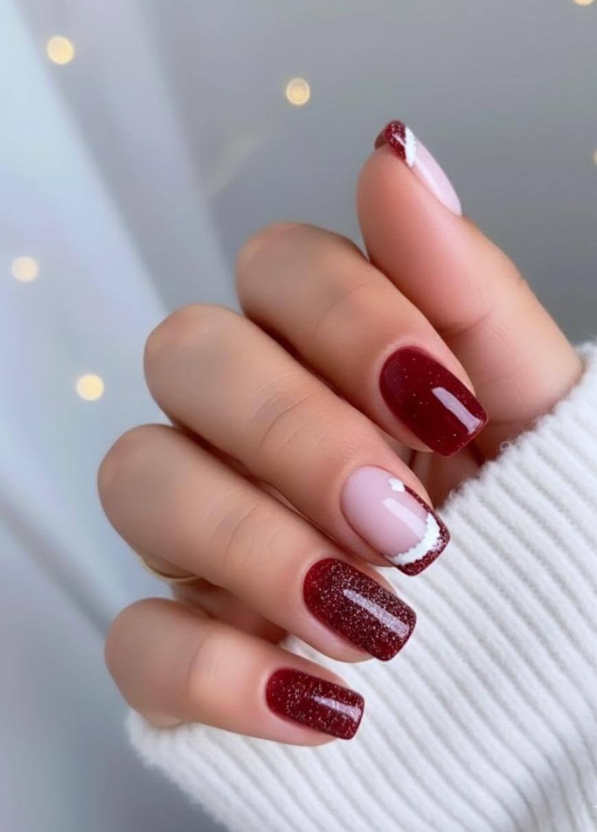 Burgundy Santa Hat Nails