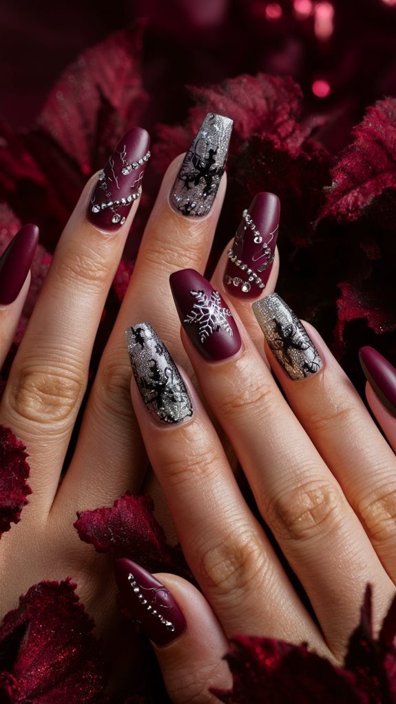 Burgundy Snowflake Goth Nails