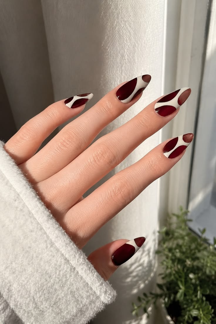 Burgundy Swirl Nails