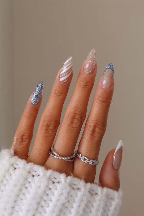 Candy Cane Blue Almond Nails