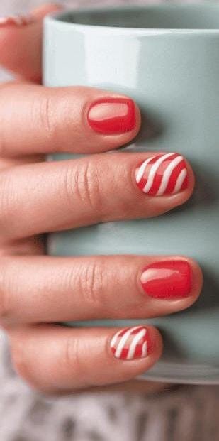 Candy Cane French Short Nails