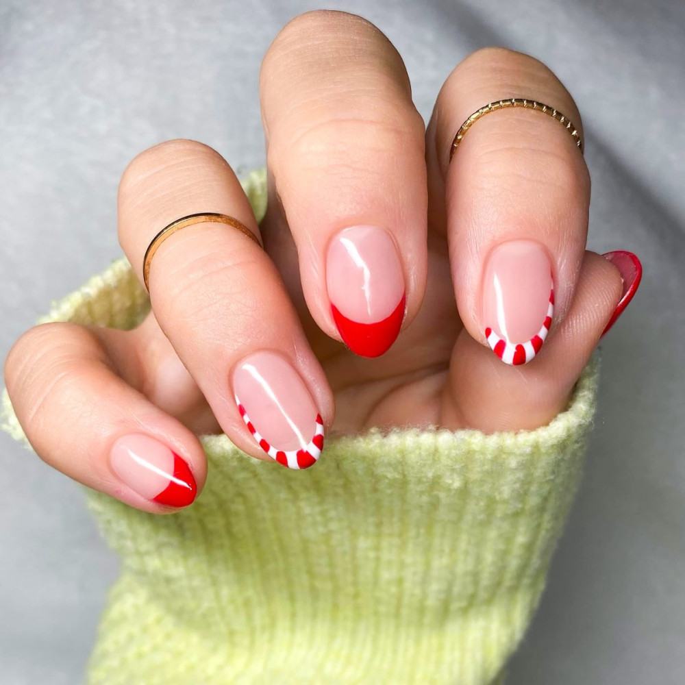 Candy Cane French Tip Simple Nails