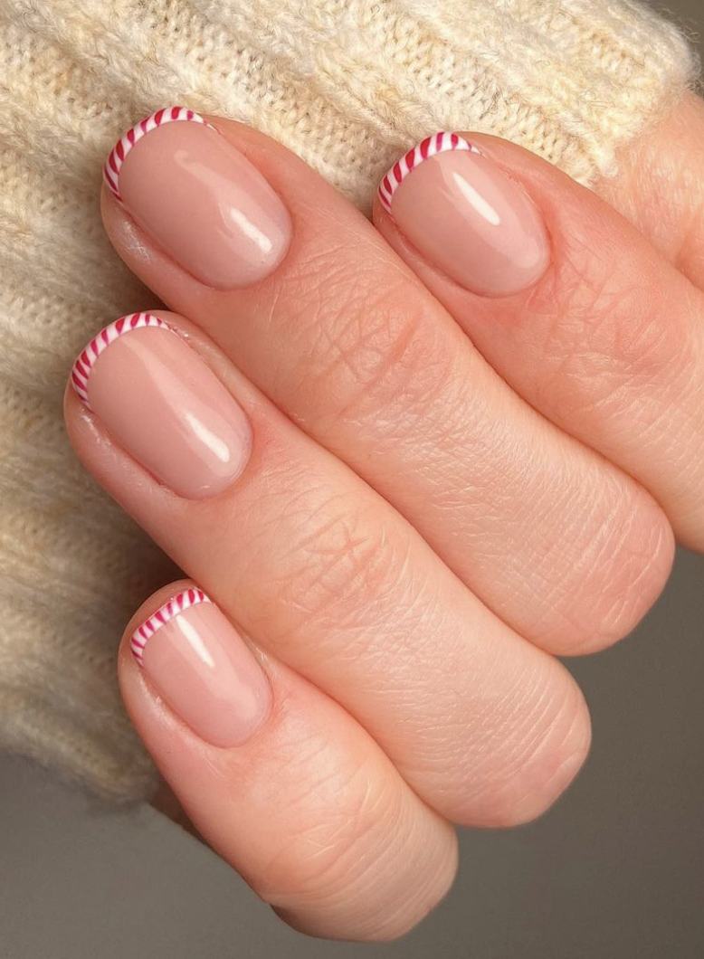 Candy Cane French Tip Winter Nails