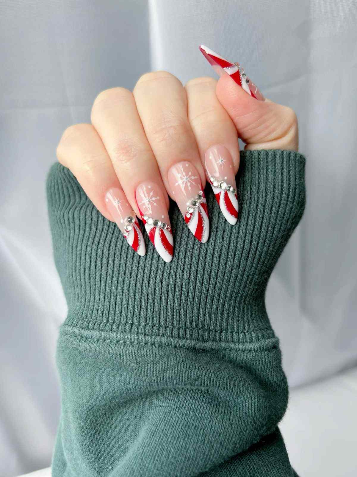 Candy Cane Snowflake Stiletto Nails