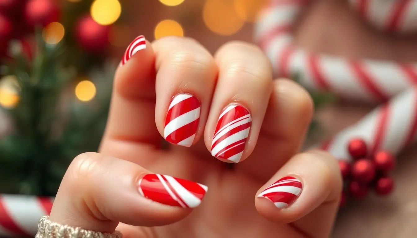 Candy Cane Stripe Short Nails