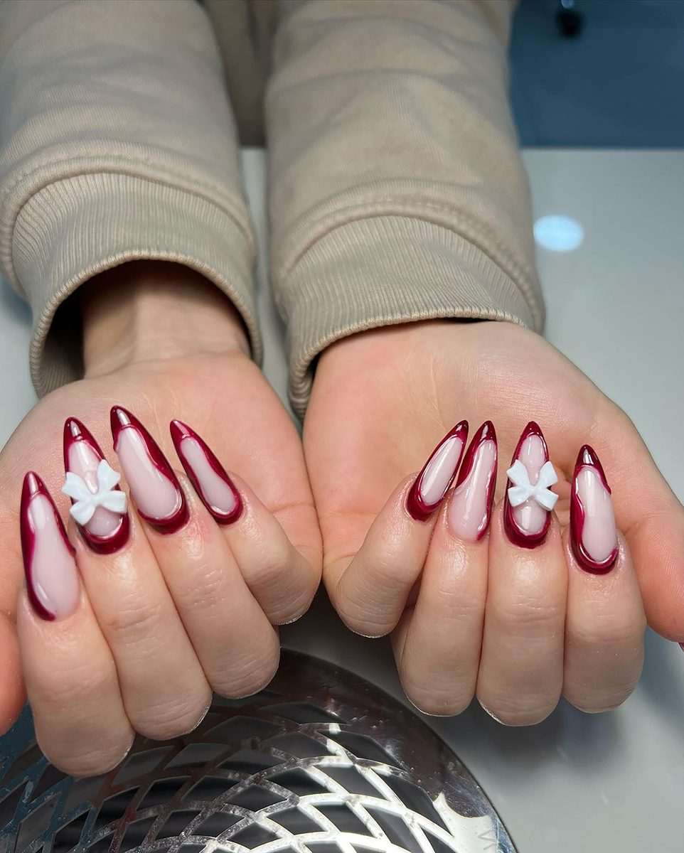 Candy Ribbon Chrome Bow Simple Nails