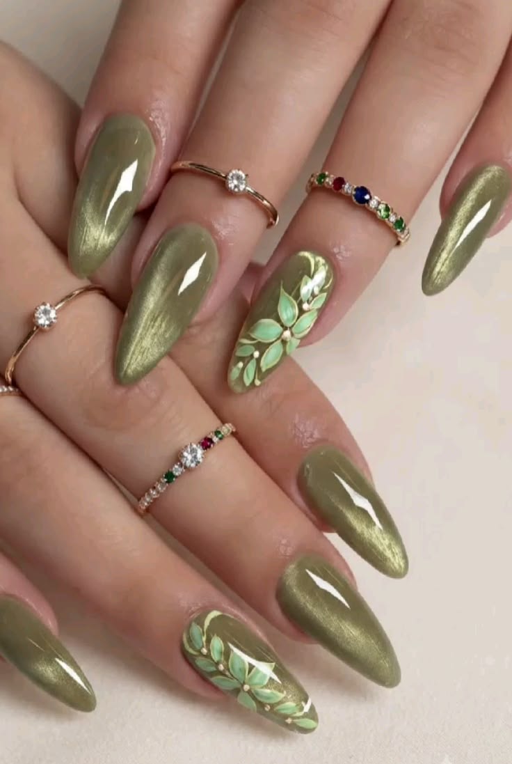 Cat Eye Nails With Floral Art