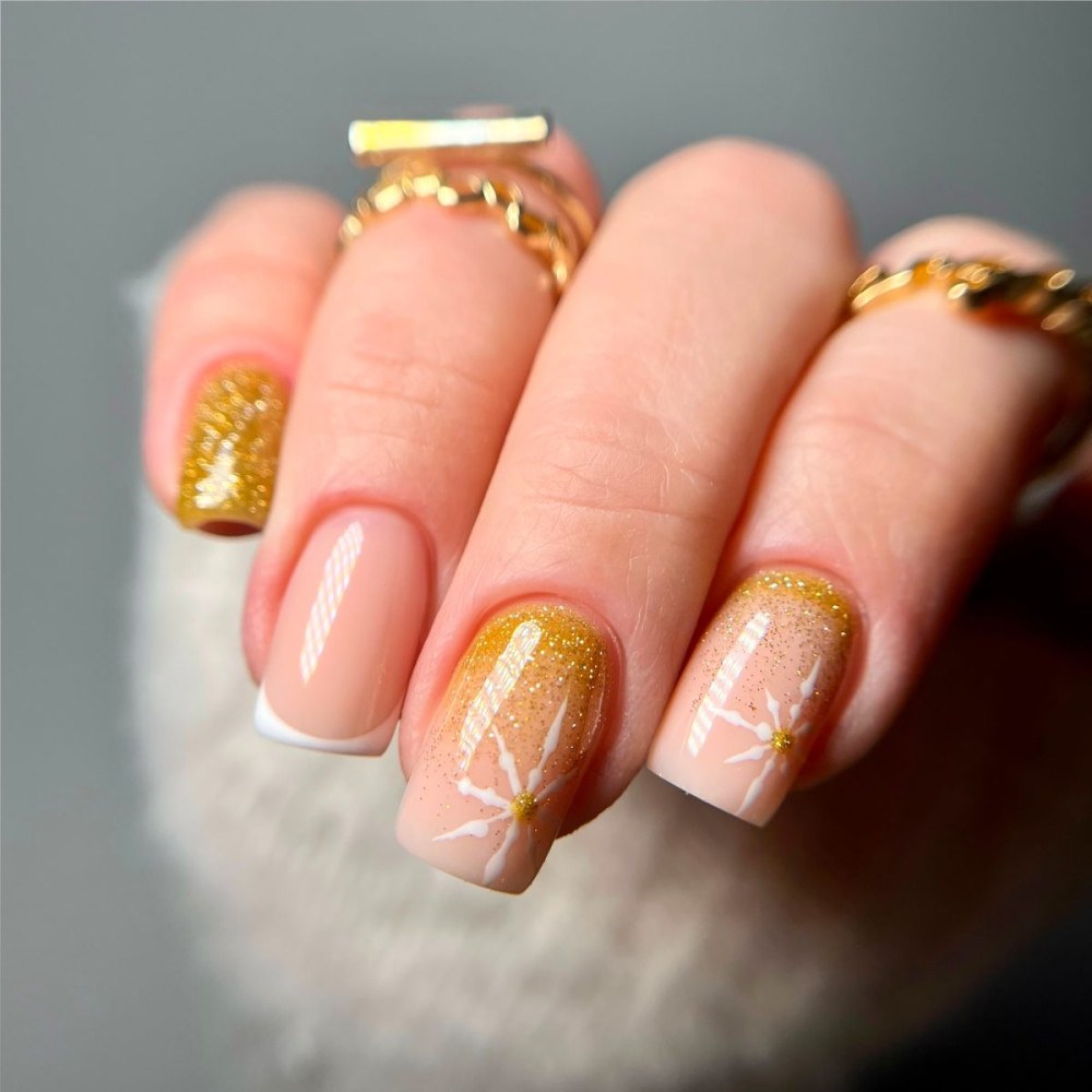 Champagne Snowfall Glitter Nails