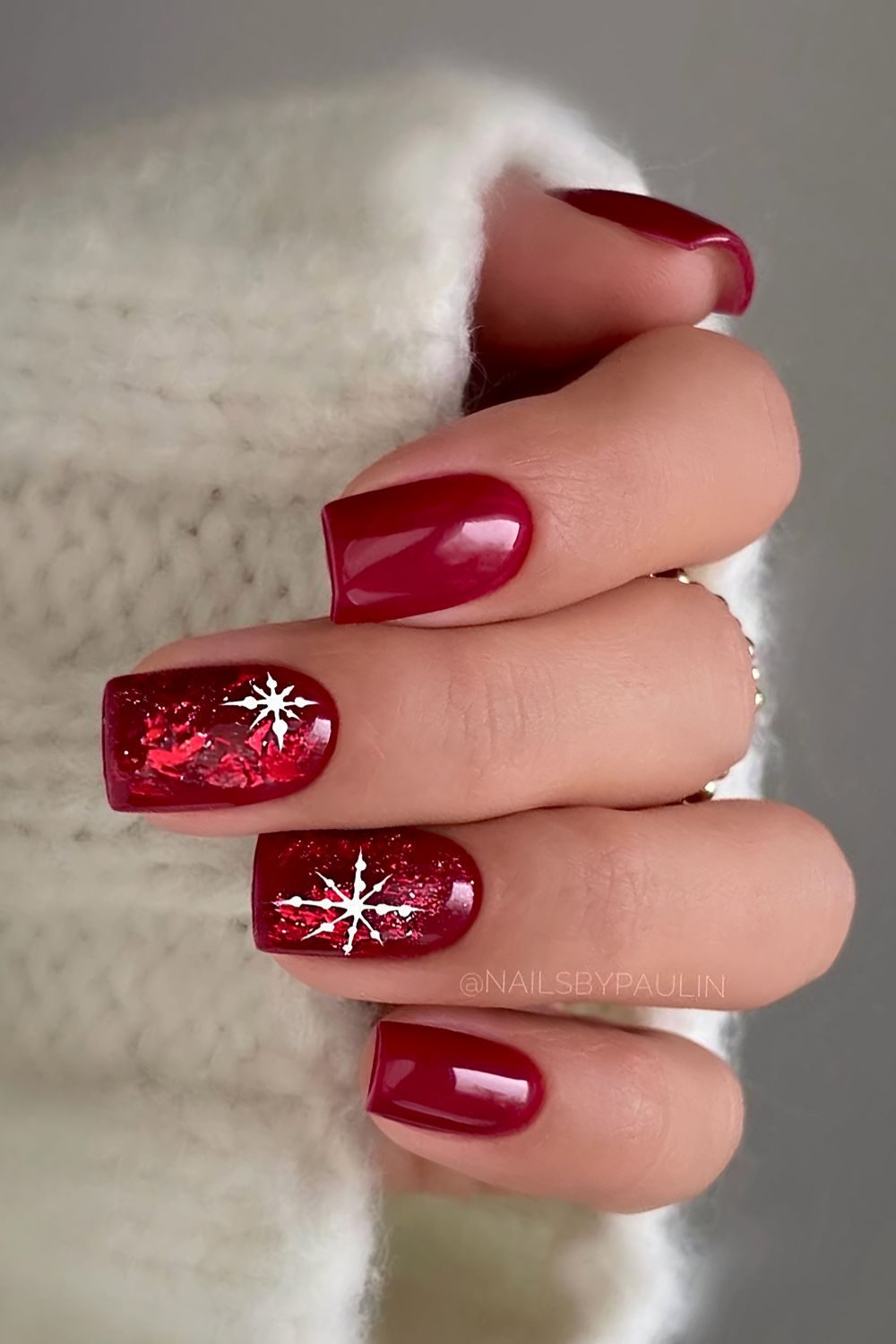 Cherry Red Gold Nails