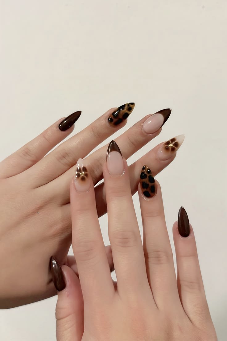 Chocolate Brown Leopard Date Night Nails